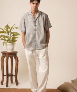 Men's Linen Oversized Plain Shirt (Platinum Grey)