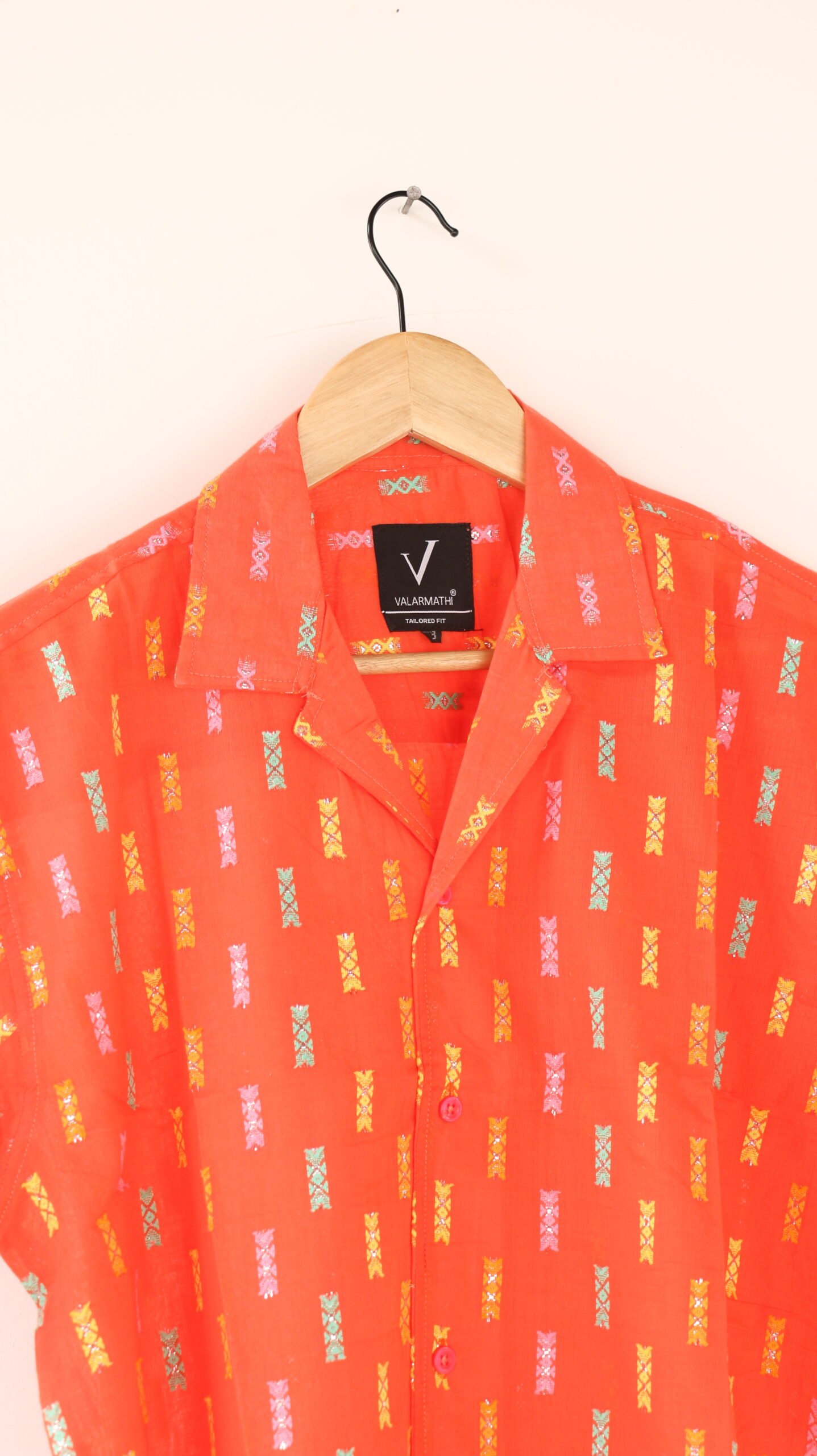 Men's Cotton Oversized Embroidery Shirt (Orange) - Image 5